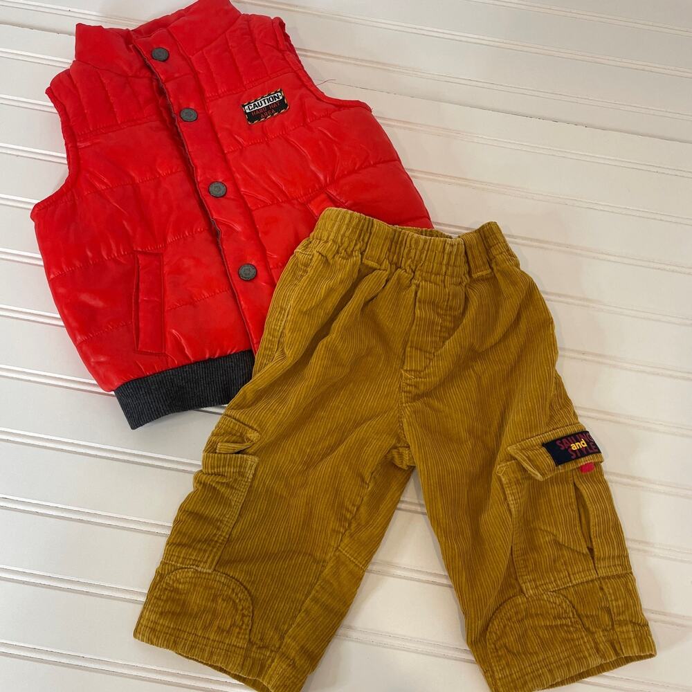 Catimini & Kids Headquarters Boys Corduroy Pants & Red Vest Set Size 12M